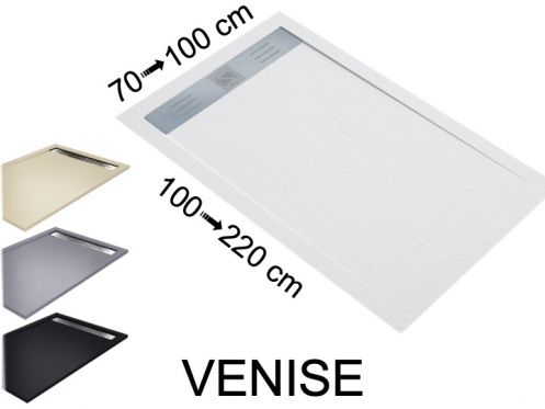 Shower tray, drain, in mineral resin - VENISE INOX 170